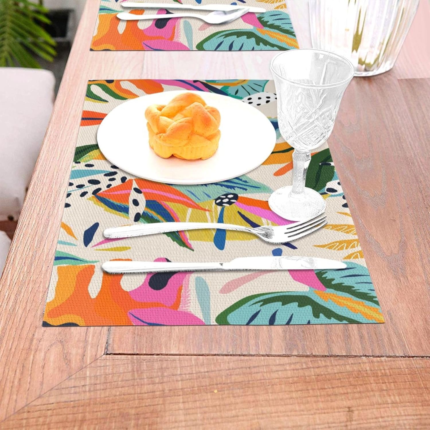 Colorful Flower Placemats,Abstract Bright Flower Blossom Botanical Print Table Place Table Mat for Table Kitchen Dining Party Indoor Outdoor Hotel, 12x18 in Set of 6