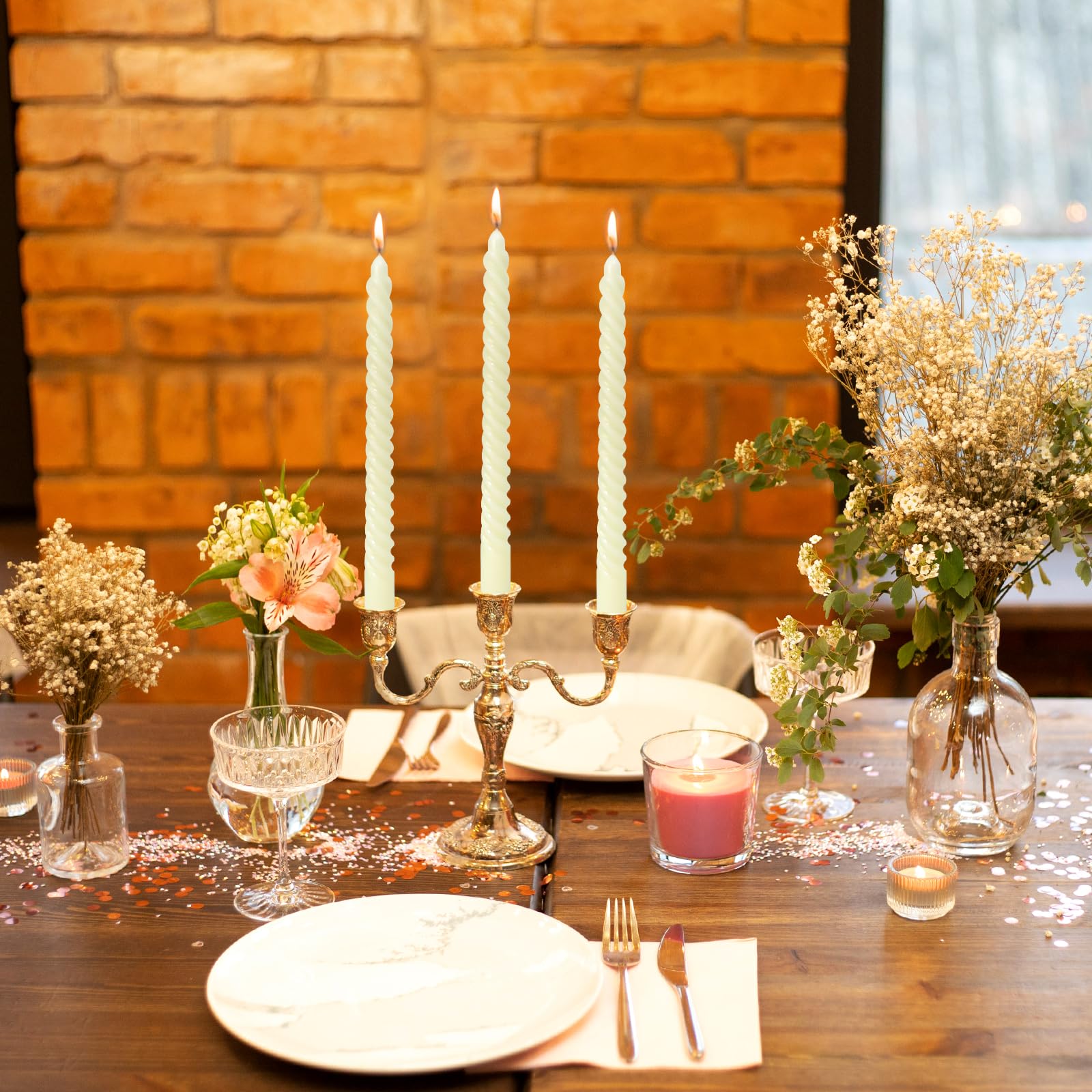 Velas cónicas en espiral marfil para decoración del hogar, paquete de 4 candelabros de 10 pulgadas para cena, fiesta, vacaciones, celebración de cumpleaños, sin goteo y sin humo