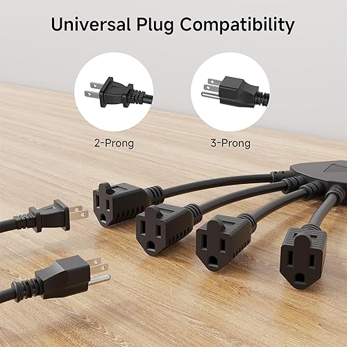 Miniatura 6 de Cable Matters Paquete de 2 cables divisor de alimentación de 4 tomas, 1.5 pies, NEMA 5-15P a NEMA 5-15R Y, protector de salida de 16 AWG, cable de