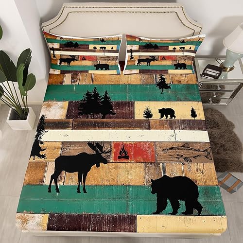 Miniatura 3 de Erosebridal Juego de sábanas y fundas de almohada rústicas de caza, sábanas y fundas de almohada, sábanas de microfibra para cabaña de troncos,