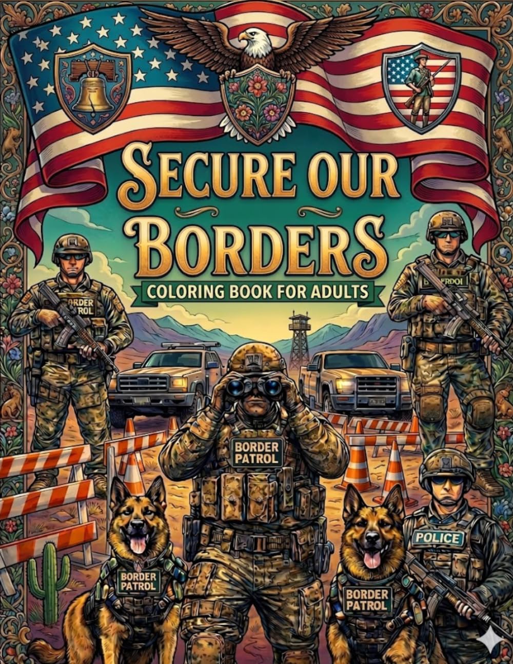 Secure Our Borders: An Adult Coloring Book Featuring Border Patrol, Tactical Raids, Security Missions, and Defense Operations