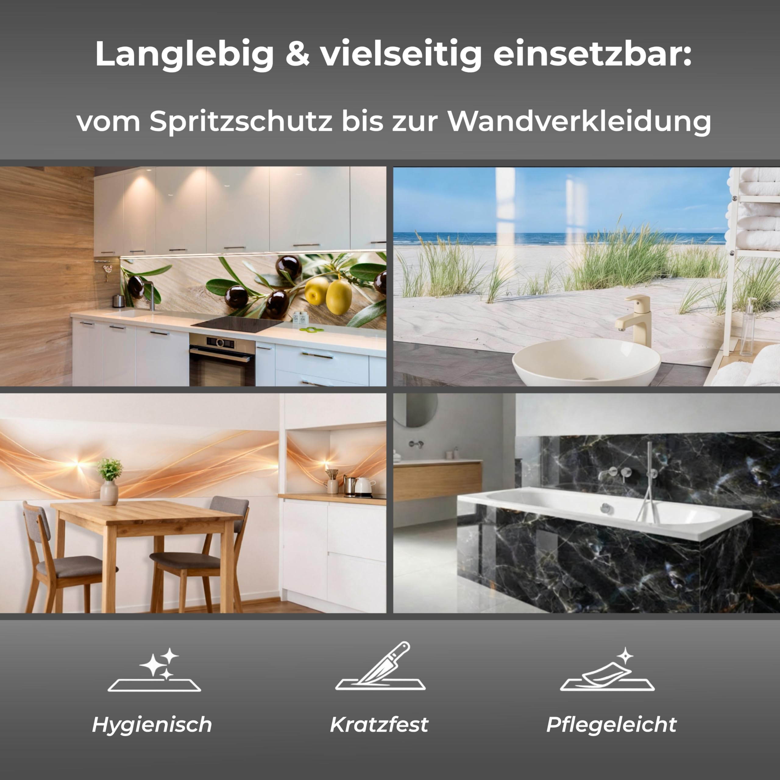 Rodnik Küchenrückwand – monolithische ABS-Platte mit Direktdruck, formstabil und langlebig. Große Motivauswahl (Eleganz, 60x400 cm)