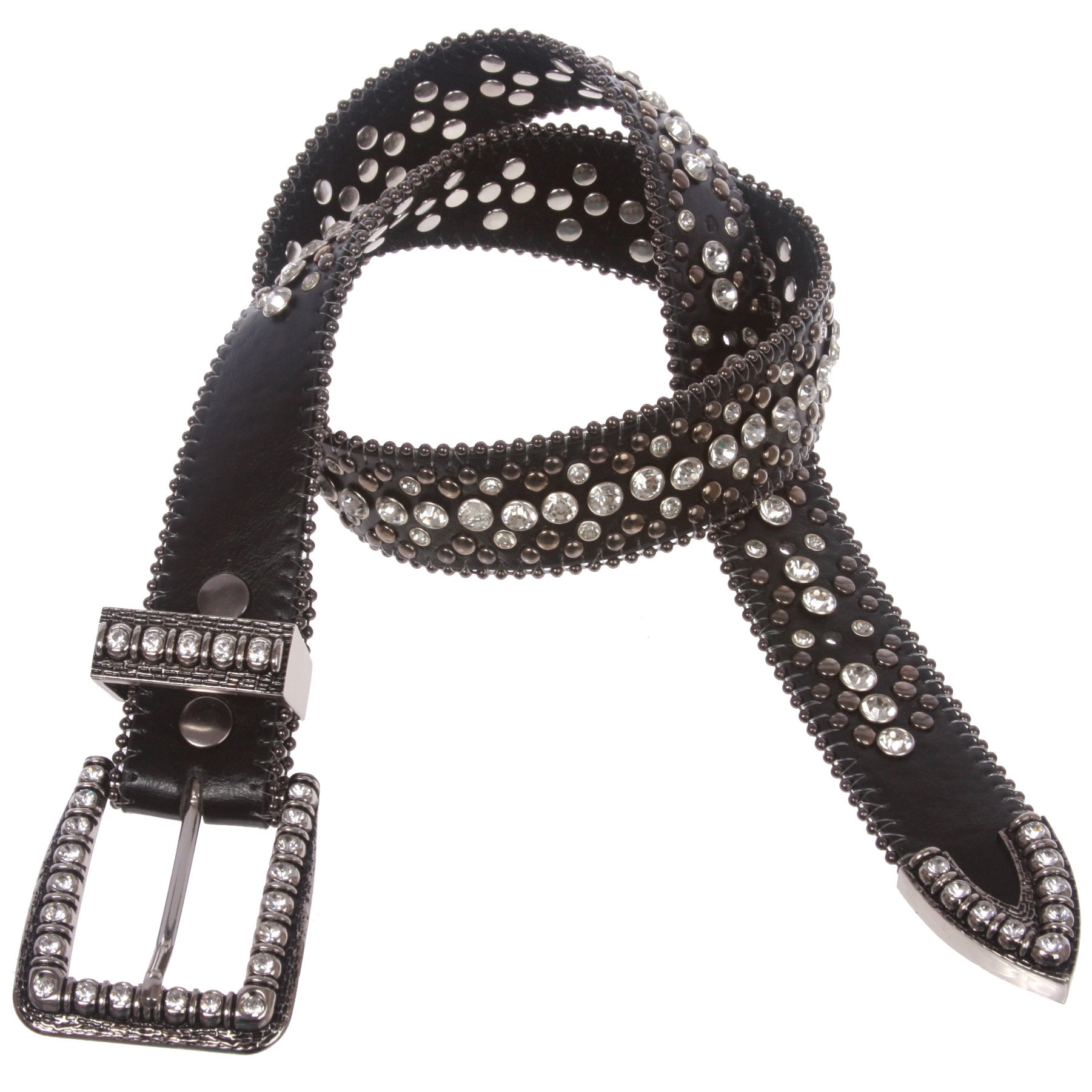 Cowgirl Western Rhinestone Studs Rectangular Bling Belt, Black | 36
