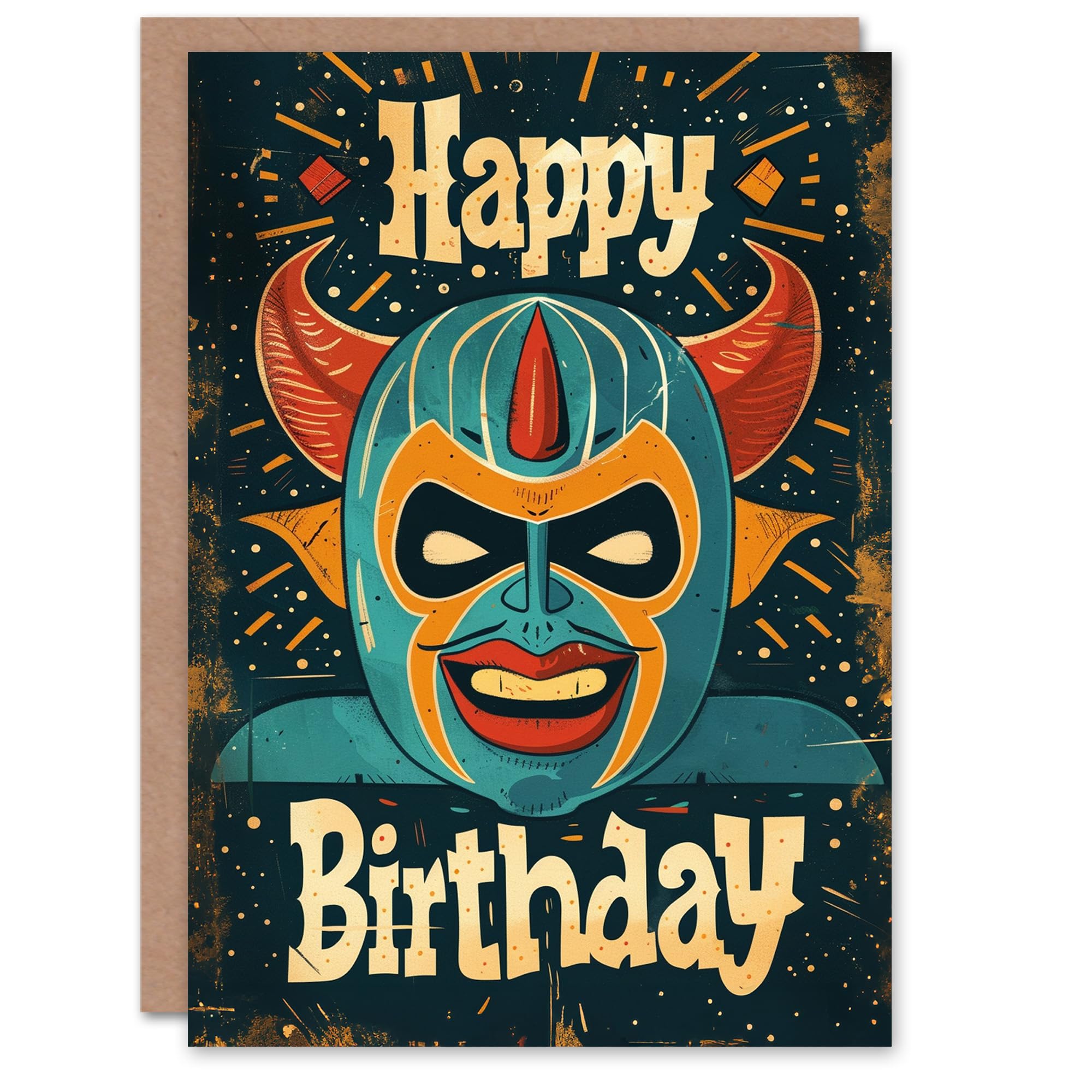 Artery8 Birthday Card Lucha Libre Mexican Wrestler For Child Kids Son Daughter Greeting Card