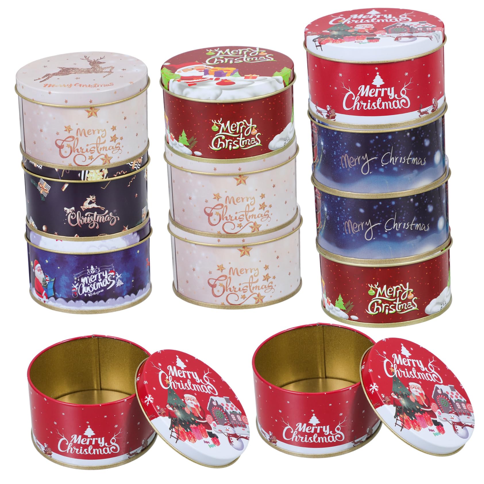 Set 12 Scatole Natalizie per Caramelle in Latta Decorata Stampa di Natale, Contenitori Piccoli e Delicati per Dolci e Biscotti, per Decorazioni da Scrivania Colore Casuale