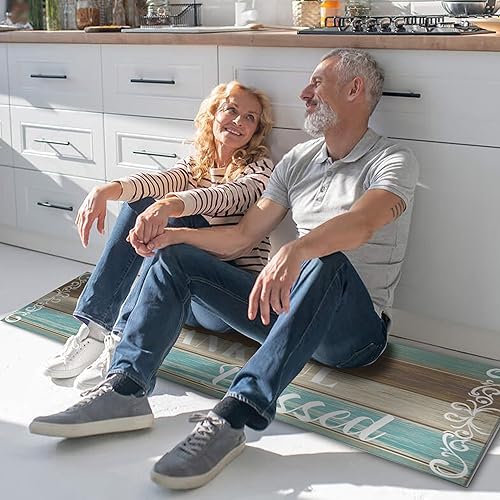 Miniatura 58 de Juego de 2 tapetes de cocina Thankful para cocinar, antideslizantes, impermeables, de pie para cocina, de 17 x 30 + 17 x 47 pulgadas, beige