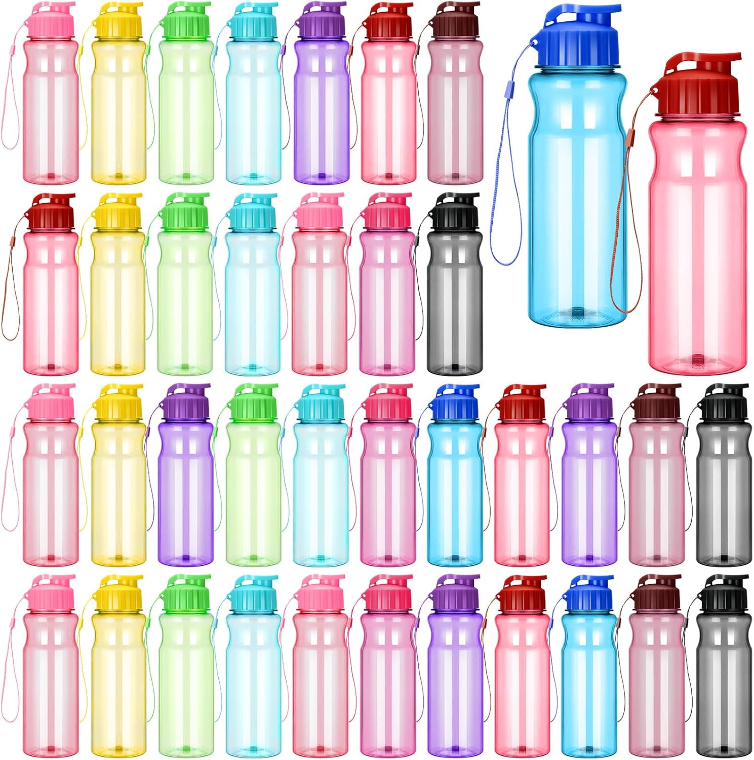 Tioncy 50 Pieces Plastic Water Bottles for Kids Bulk 17 oz Water Bottles Bulk Sports Adults Kids Reusable Large Water Bottles Leakproof Drink Flip Cap Bottles for Party Outdoor Children School