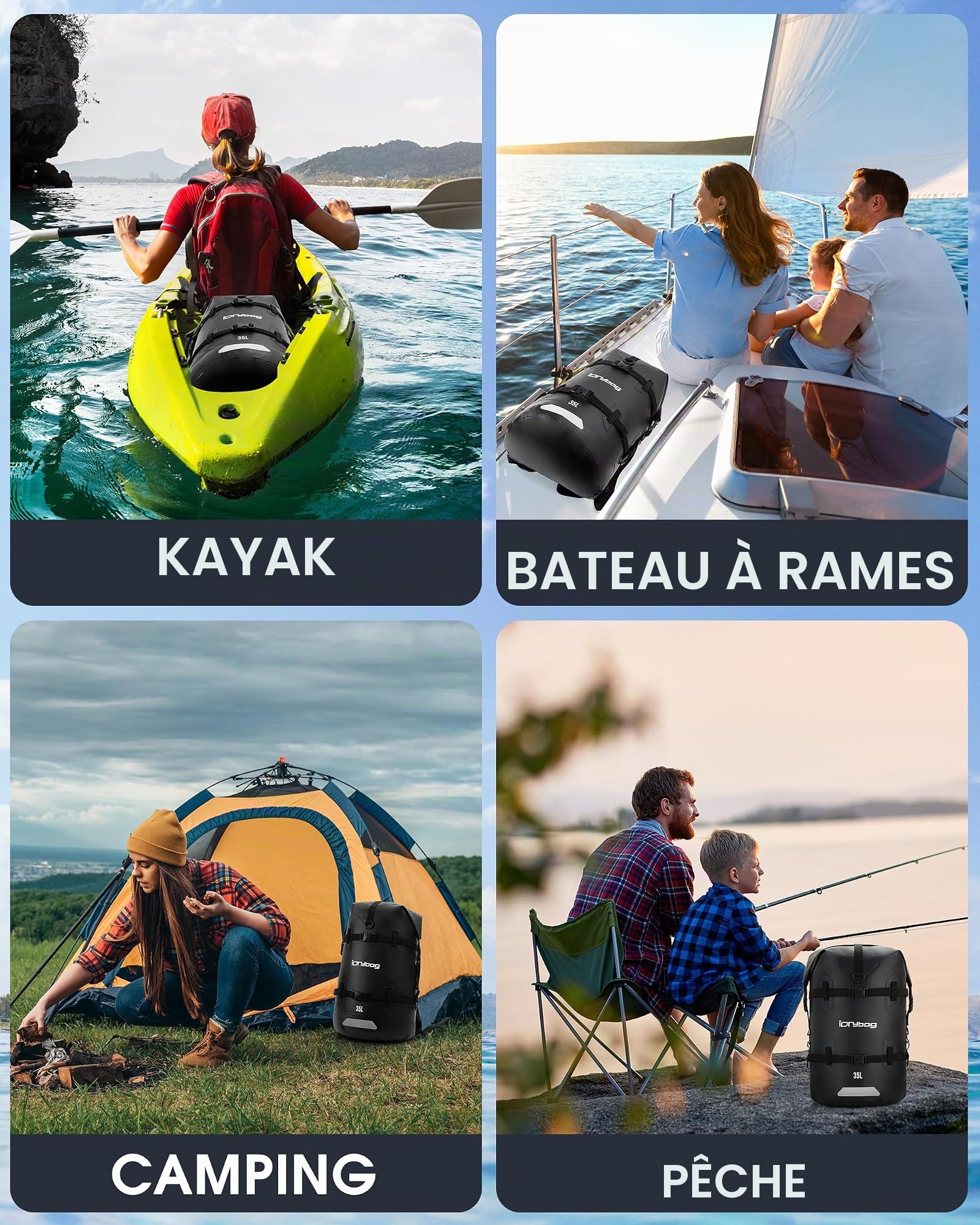 IDRYBAG Dry Bags Sac à Dos étanche pour Voyage Sacs étanches pour Kayak Sacs étanches pour Navigation de Plaisance Natation Voyage Paddle Boarding Sac à Dos étanche Submersible 35L/55L