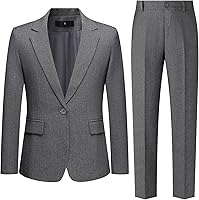 Fooruya Women's 2-Piece Notched Collar Blazer Pant Suit - Dressy Business Casual Professional Outfits for Work Office