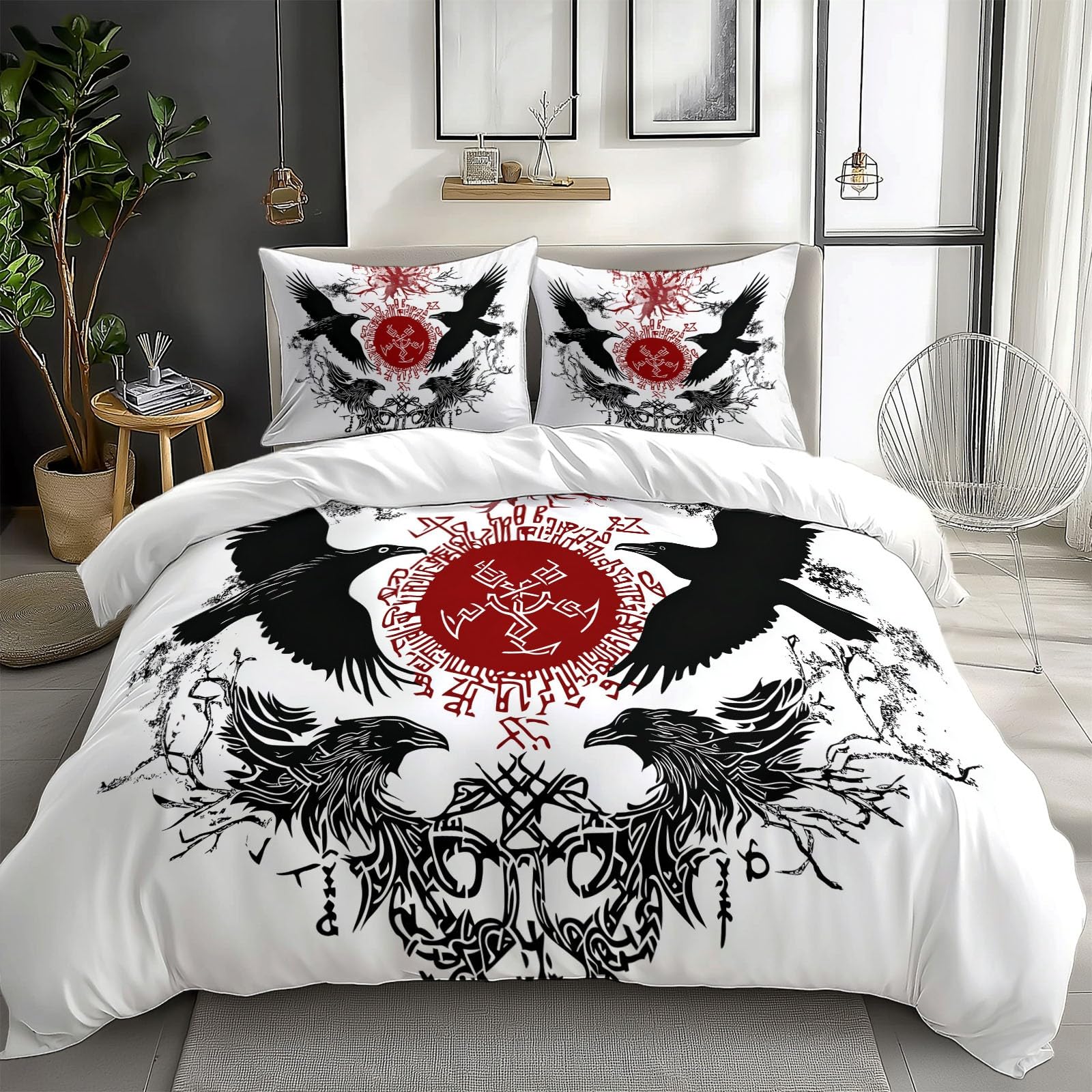 Housse de couette 220x240 cm corbeau viking parure lit microfibre supérieure