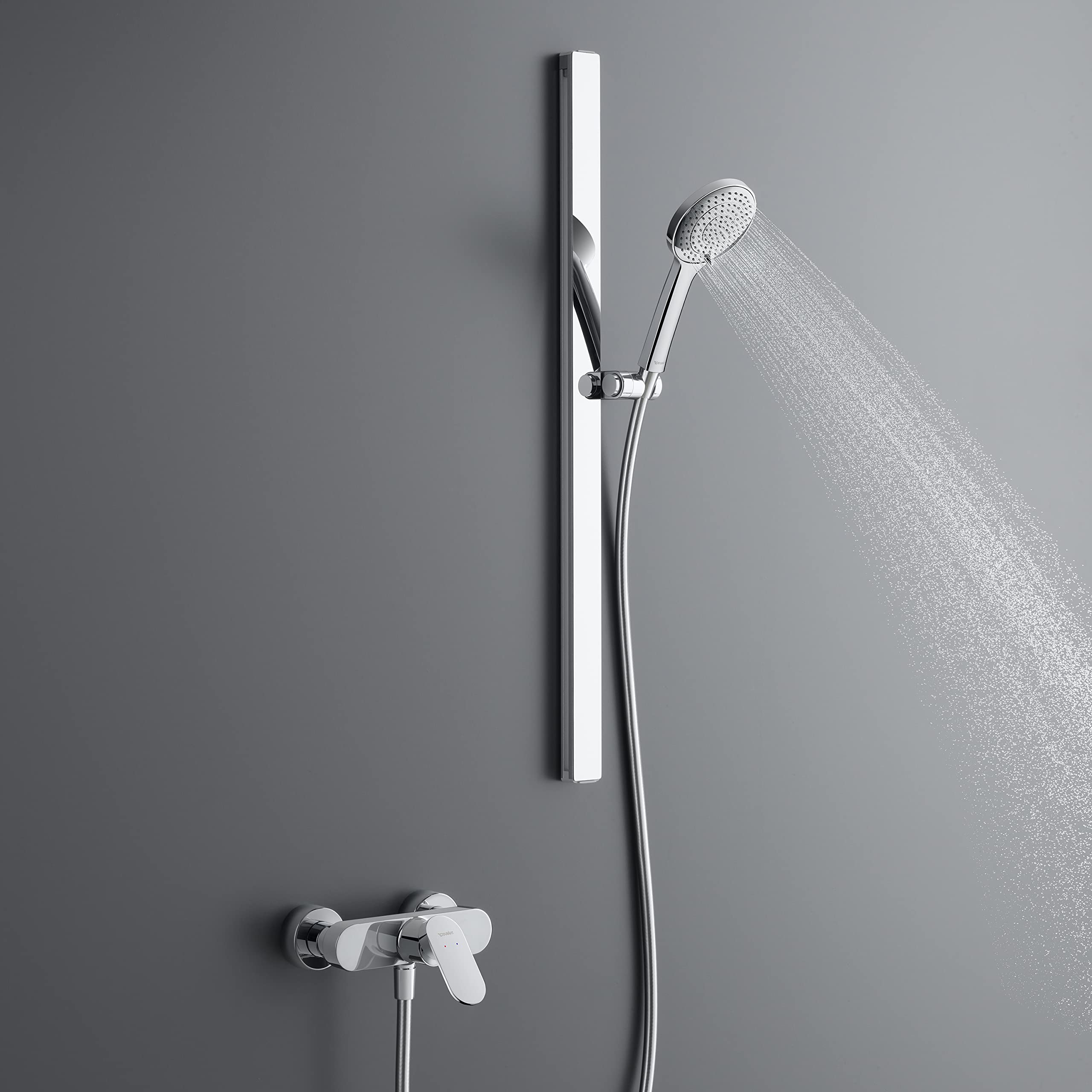 Set de douche Duravit, set de douche avec 3 types de jets, barre de douche (810 mm) avec douchette à économie d'eau, flexible de douche avec protection anti-torsion, chromé