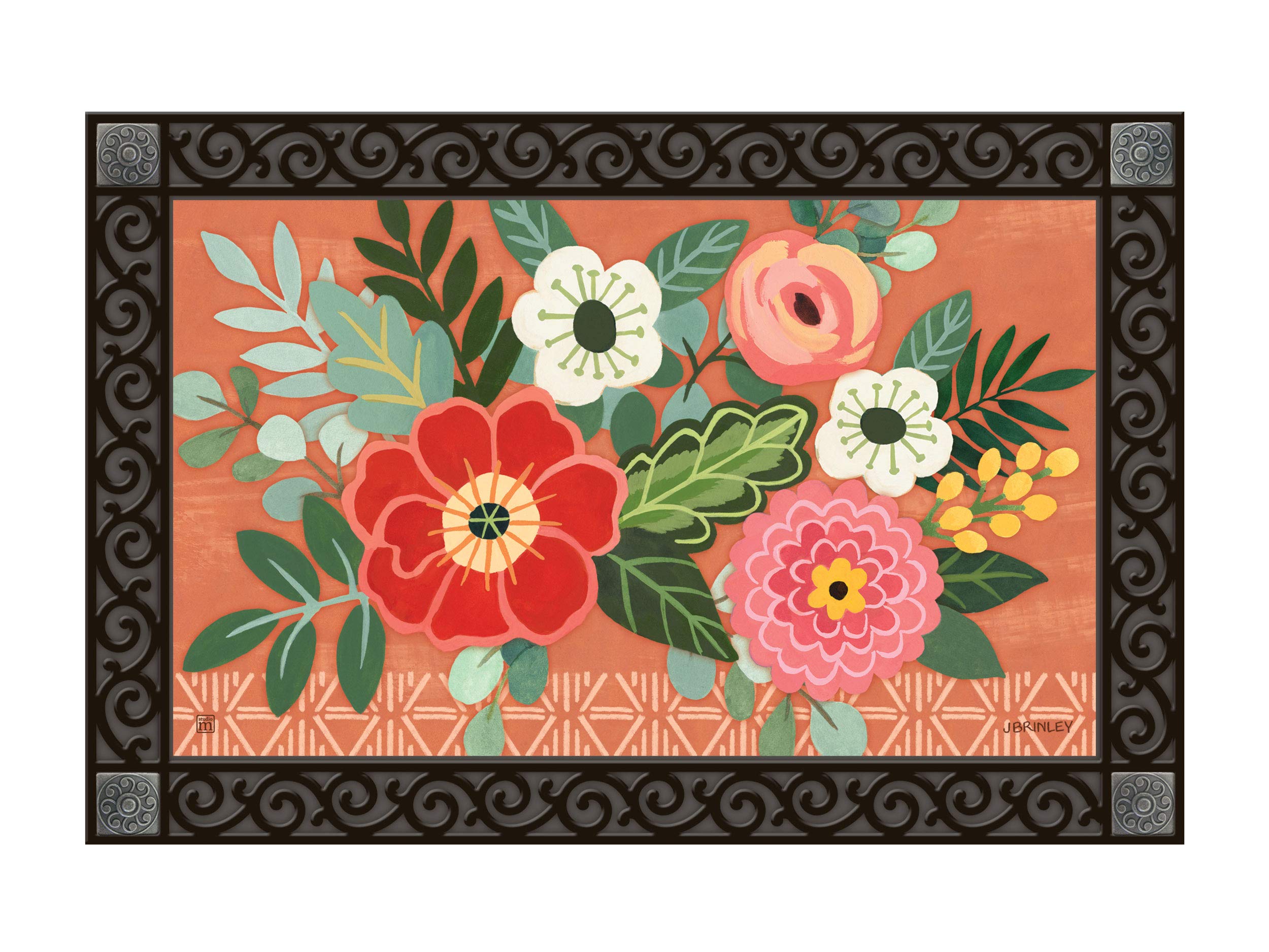 Studio M MatMates Terra Flora Decorative Floor Mat Indoor or Outdoor Doormat with Eco-Friendly Recycled Rubber Backing, 18 x 30 Inches