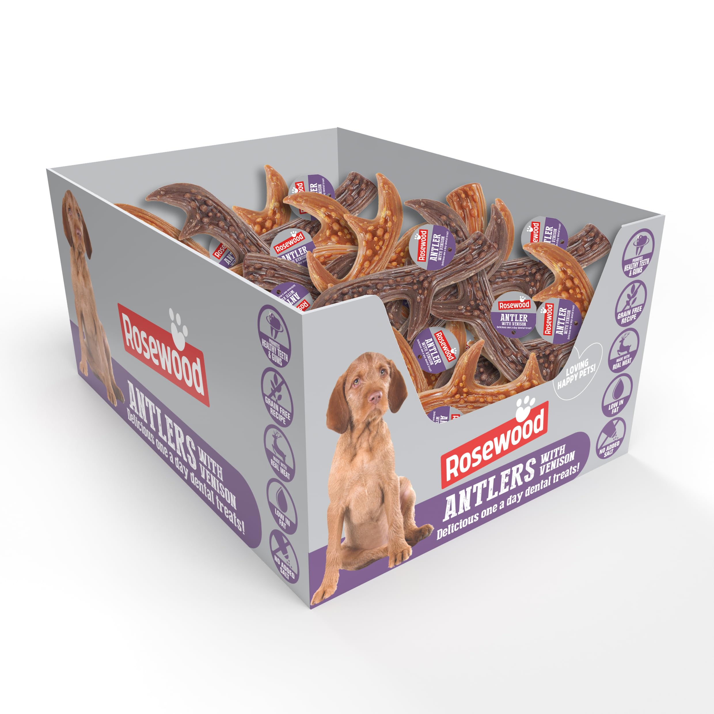 ROSEWOOD VENISON ANTLERS DOG MEATY CHEW TREATS SNACKS CHEWS 50G, CASE OF 45