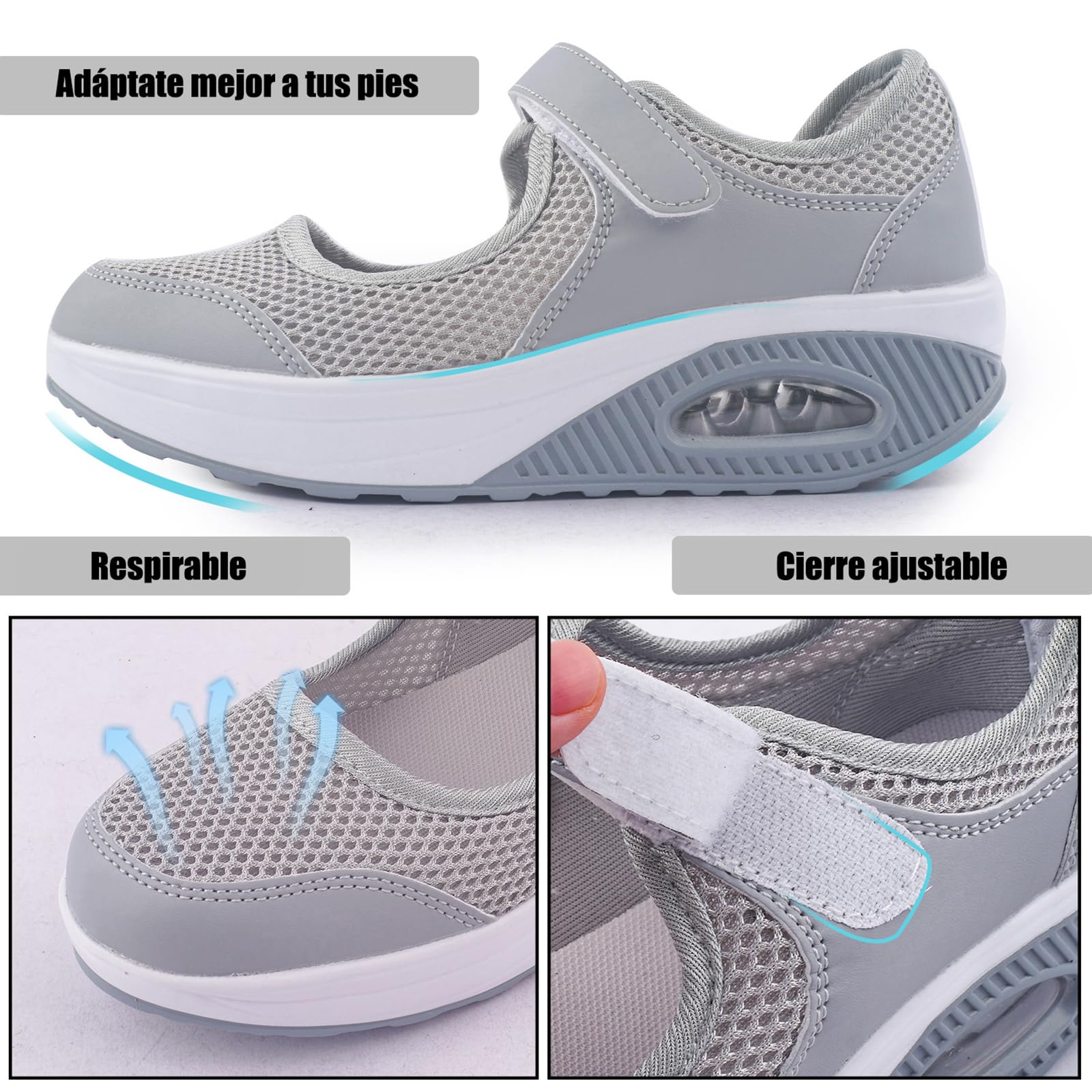 Git-up Zapatos Cómodos para Caminar para Mujeres con Correa Ajustable, Zapatos de Enfermería Casuales de Malla Transpirable Zapatillas Ligeras de Cojín de Aire 1922