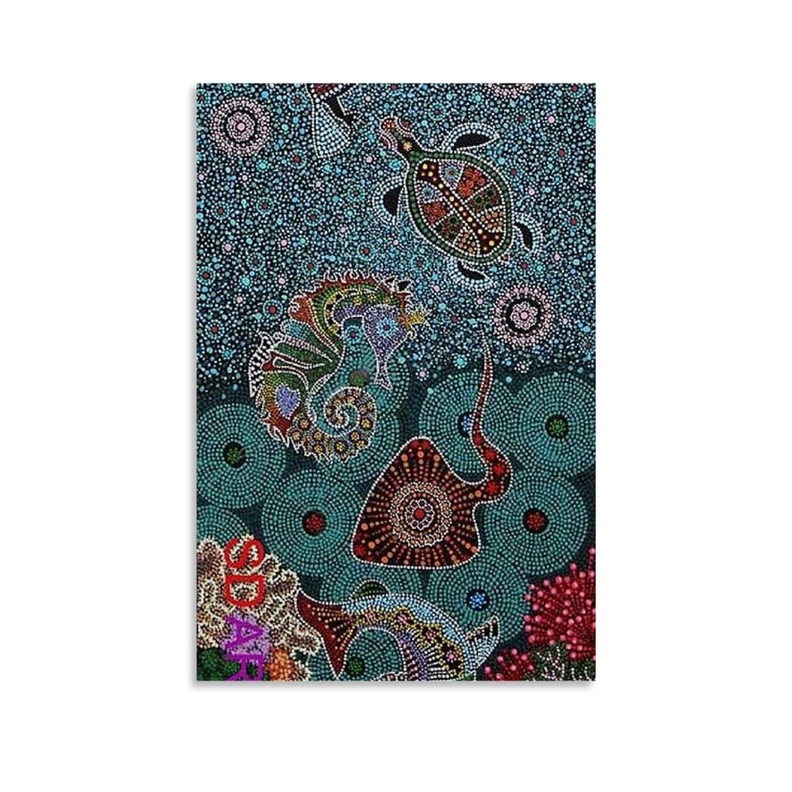 Mzne Unframe-Style1 Australian Aboriginal Art Sea Canvas Art Poster And Wall Art Picture Print Modern Family Bedroom Decor Posters 20X30inch(50X75cm)