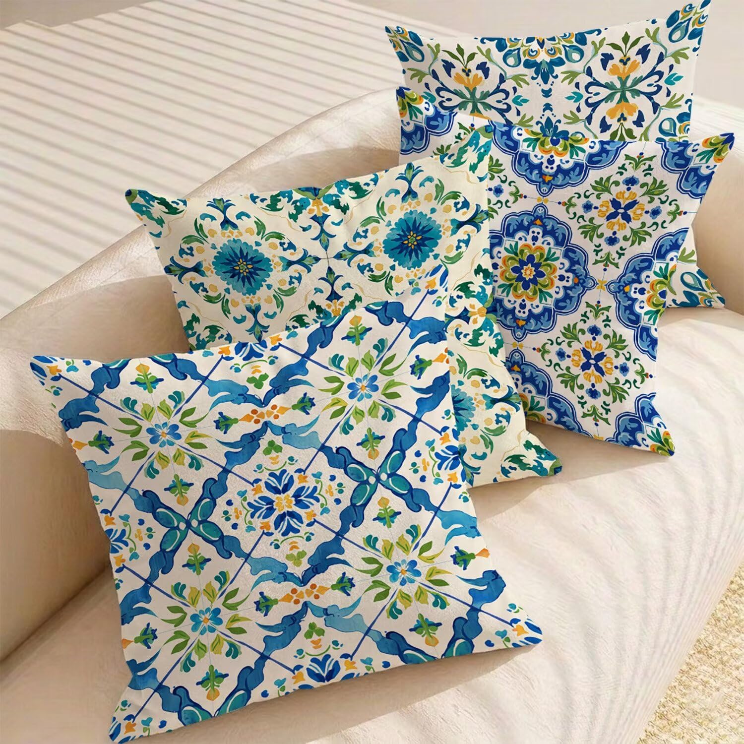 Federe Cuscini Divano 65x65 cm in Peluche Corto Boho, 4 Pezzi Copricuscino Divano con Cerniera Invisibile, Cuscini da Esterno Decorativi per Casa Giardino Soggiorno Camera da Letto Blu L-G670