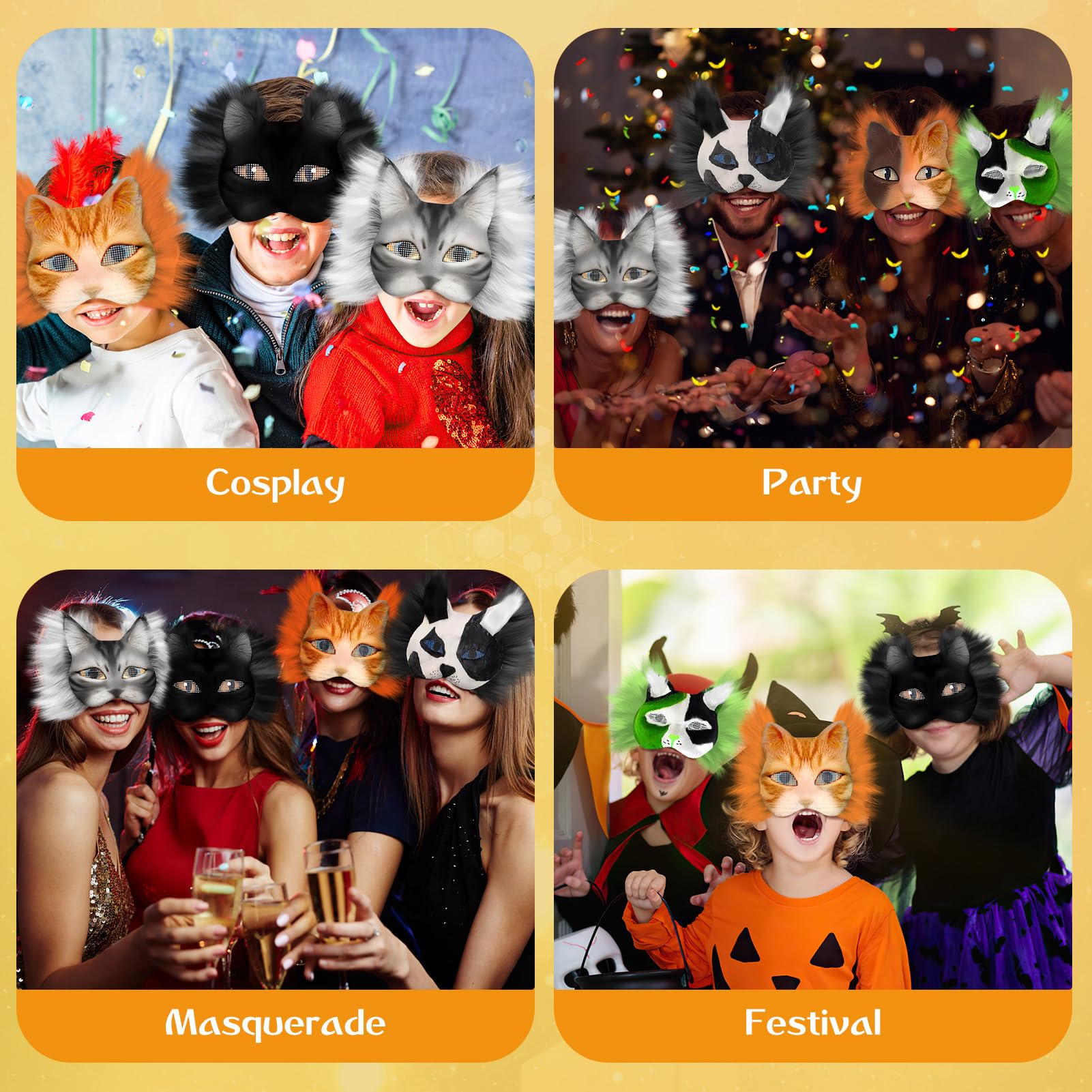 Maschera Therian, Kit Maschera Gatto Therian da 23 Pezzi, Maschera Pelosa, Maschera Gatto, Foglio di Tessuto in Feltro Autoadesivo 5 Colori con 4 Pezzi Retine per Occhi per Halloween Mascherata