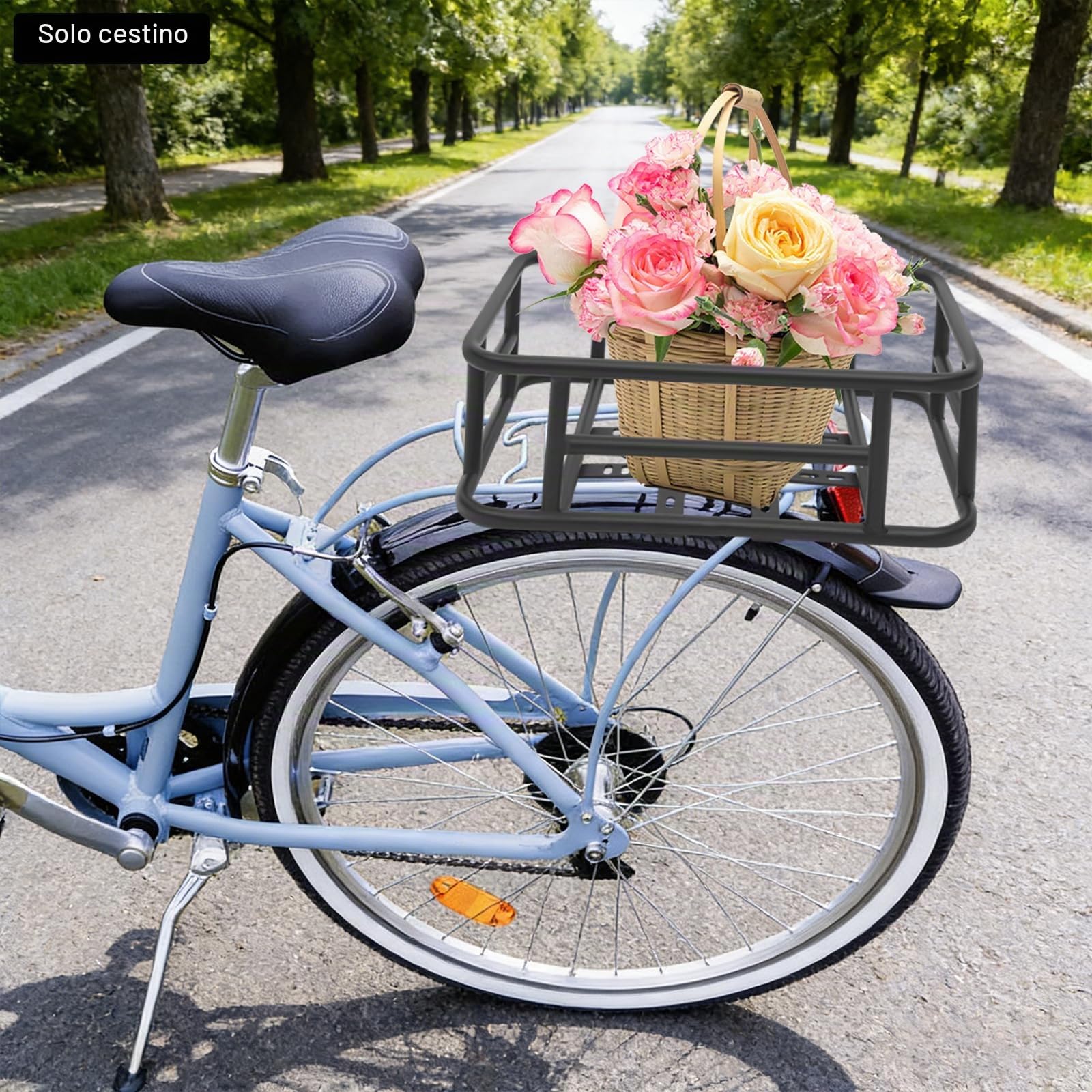 Cestino per bicicletta posteriore, universale, in metallo, fissaggio a 16 fori, carico 25 kg, adatto per mountain bike