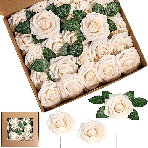 Miniatura 1 de Syhood Rosas artificiales de espuma vintage, ramos de flores falsas vintage con hojas y tallos para bodas, despedidas de soltera, fiestas, centros