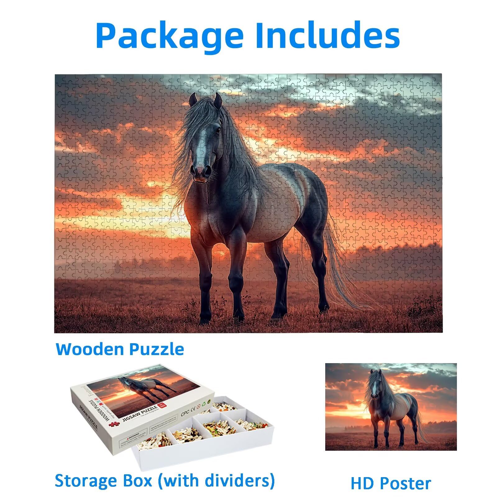Puzzle 1500 Piezas, Puzzle Caballo con Caja para Adultos, DIY Animal Rompecabezas Madera para Adultos, 1500 Piezas Rompecabezas Desafiante, para Decoracion Hogar, Regalo Mujer, Regalo Hombres, -2918