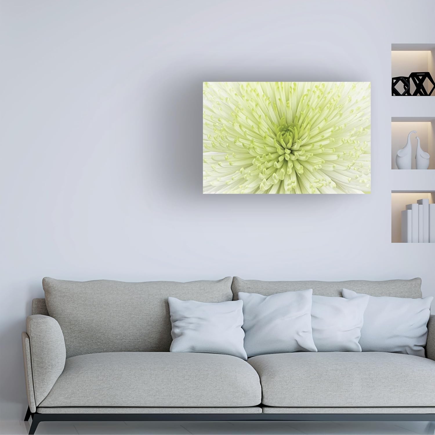 Wrapped Canvas Wall Art - Cora Niele 'Lime Light Spider Mum' Wall Art for Living Room, Bedroom, or Office Décor - 16x24