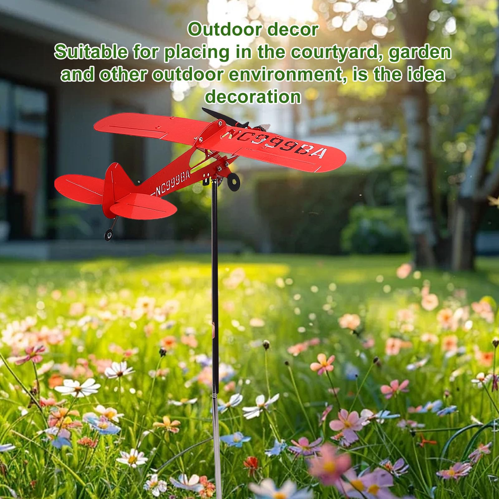 Girandola a vento in metallo per aeroplano, scultura a vento per esterni, banderuola per giardino, ornamenti da giardino, regali per gli amanti del volo