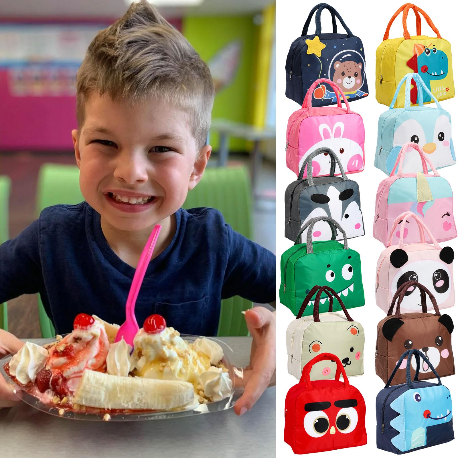 Runmeihe Kids Lunch Bag for Girls Boys Students Reusable Cartoon