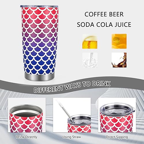 Miniatura 3 de Qtencas Vaso de sirena con tapa y pajita, vaso de viaje con aislamiento al vacío de doble pared de acero inoxidable dorado sirena para mujer, 20