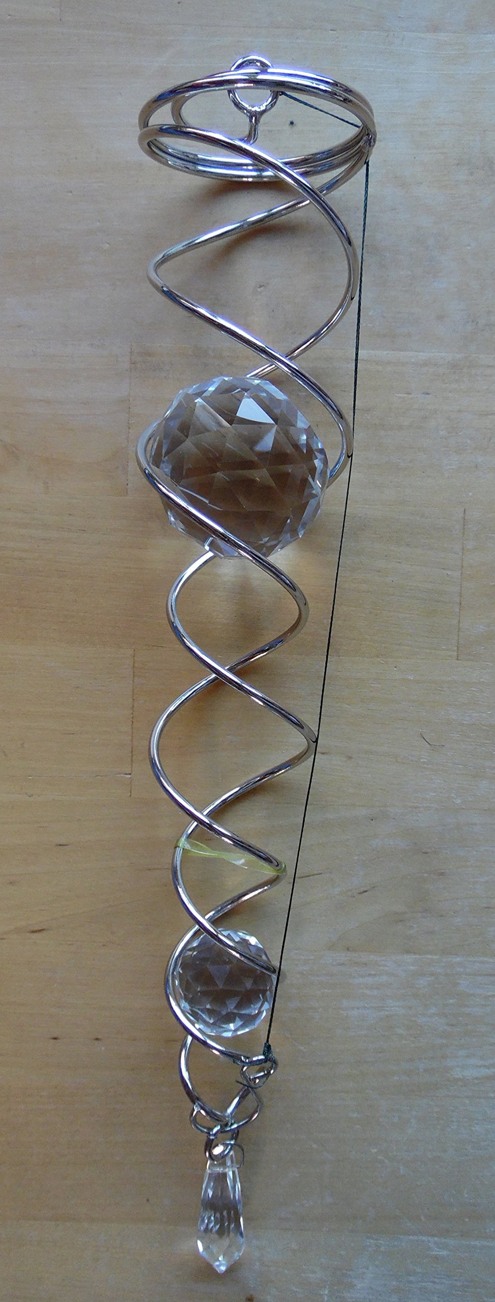 Garden 4 All Seasons Silver Iron Stop 34Cm Spiral Twister With Clear Crystal. Wind Twister/Spinner For Indoor Or Outdoor Use