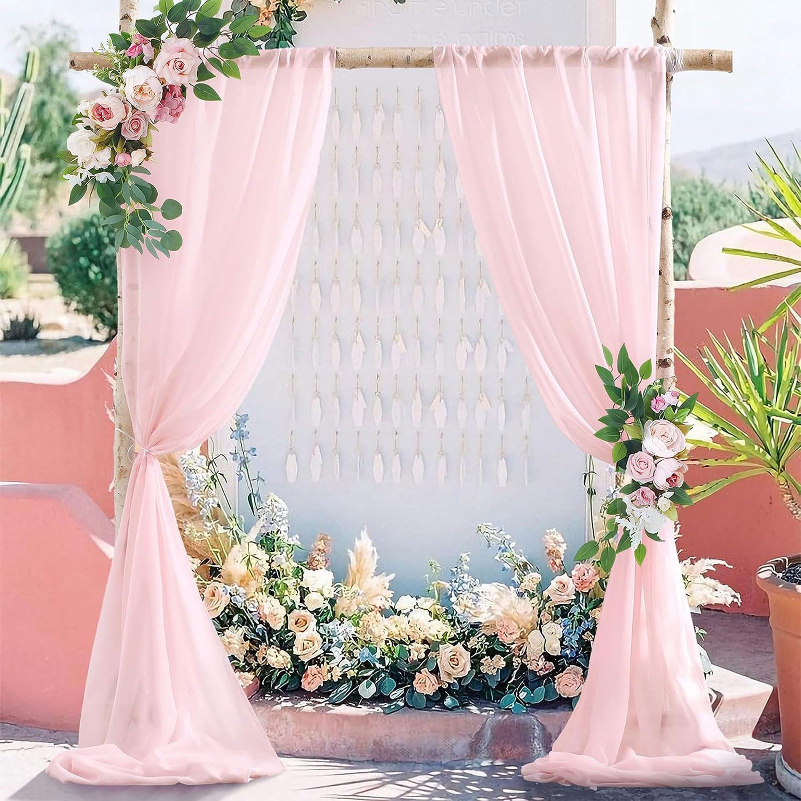 HUHJYUGE Rideau Arche de Mariage, Voilage Arche Mariage Rose, Rideau Voilage Tulle Suspendue, Tulle Elégant Transparent Cantonnières, pour Photographie, Mariage, Fête (1 400cm)