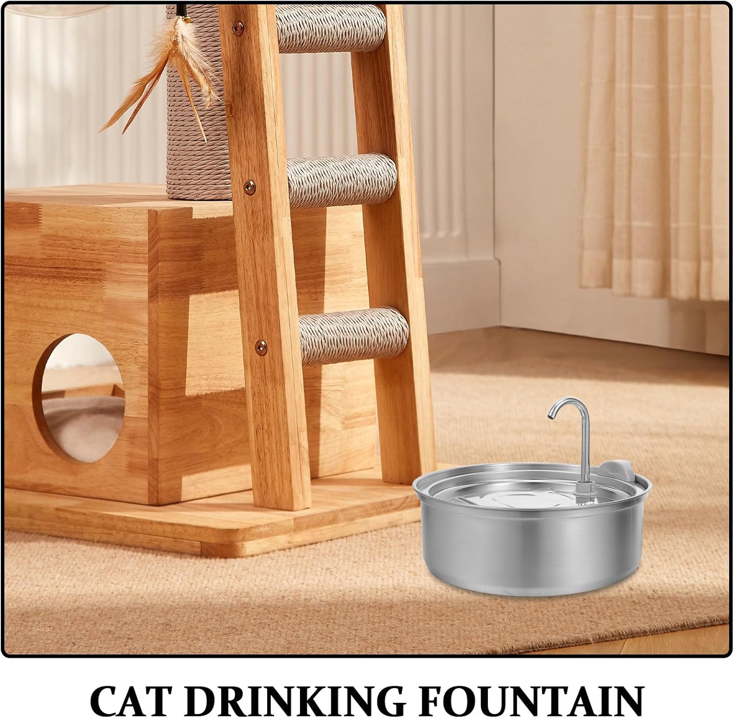 Cat Water Fountain Stainless Steel - 101oz/3.0L Pet Dog Water Dispenser Automatic 38dB Silent Dispenser for Drinking Indoor Metal Kitty Spout Fountain with Filter