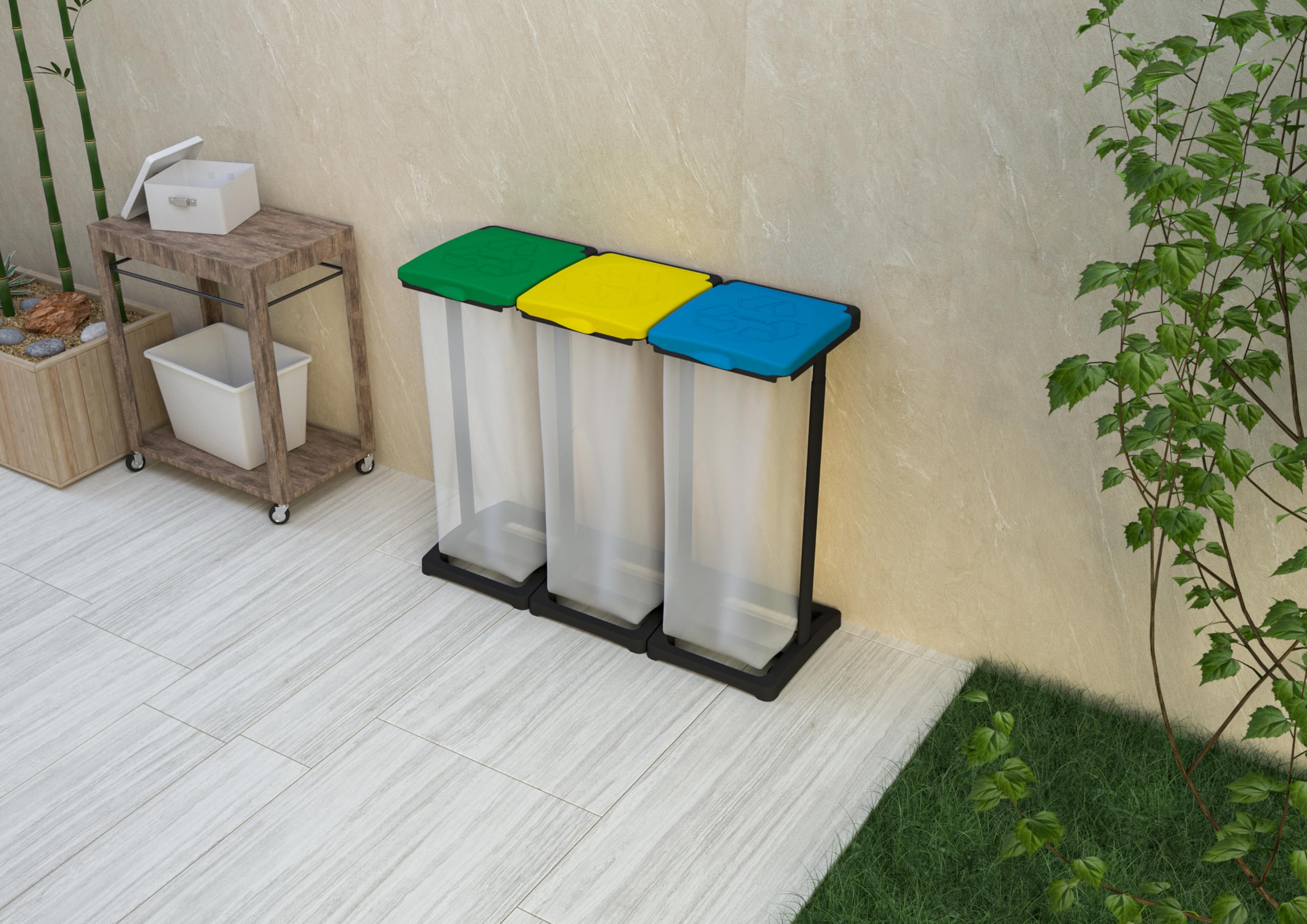 Mongardi: Mr. B Tris Mülltonnenbox aus Polypropylen-Harz, einfach zu montieren, für Müllsäcke von 80 – 110 l, robust, für Innen- und Außenbereich, 97 x 36 x 80 cm