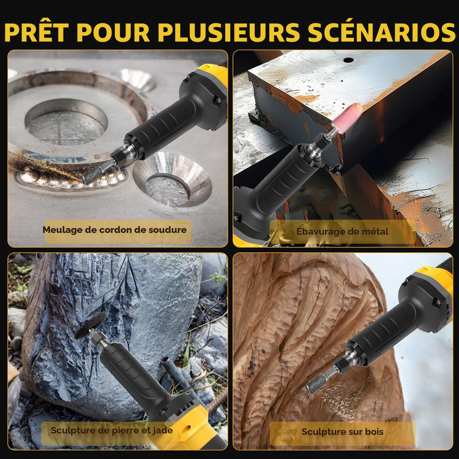 Meuleuse droite à batterie, ponceuse droite professionnelle, 4 vitesses variables pour ponçage, polissage, gravure (sans batterie) (compatible avec DeWalt)