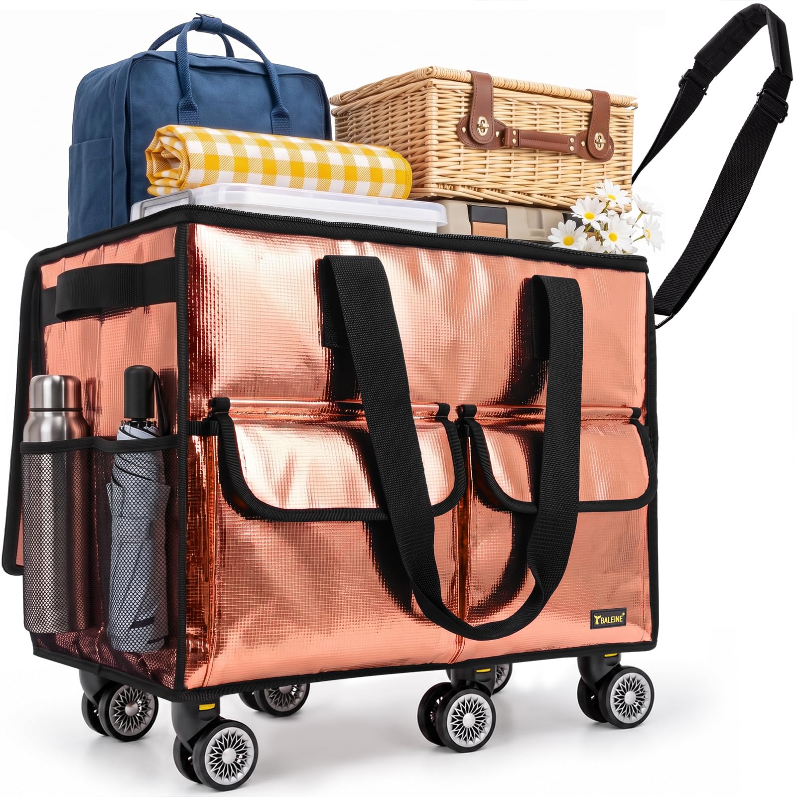 BALEINE Reusable Grocery Bag on Wheels, Foldable Rolling Tote Bag
