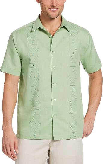Cubavera Mens Geo Print Embroidery Short Sleeve Button-Down Shirt