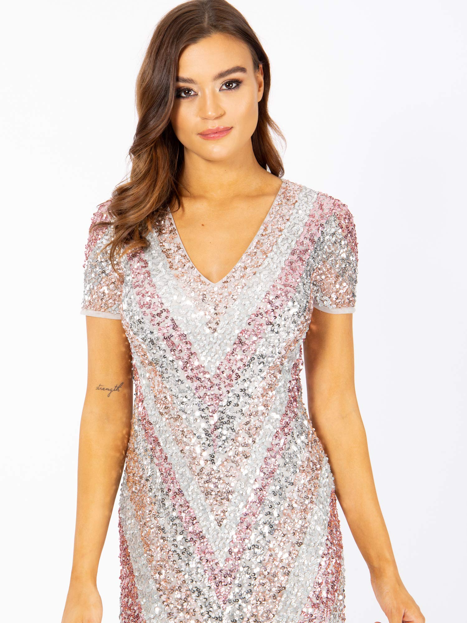 Maya Deluxe Maxi Abito Maya Multi Stripe Completamente Impreziosito Vestito per Damigella d’Onore Donna