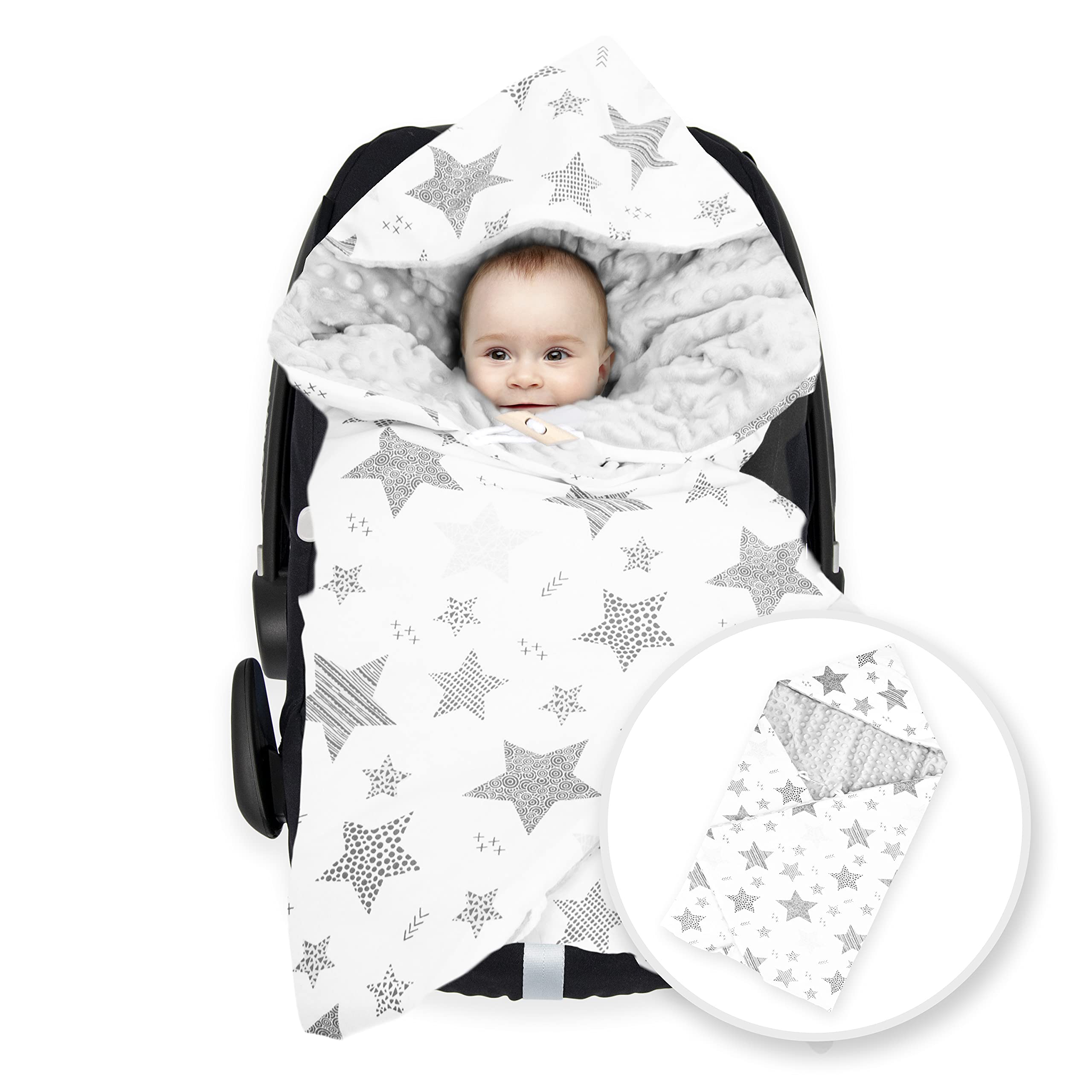 Amilian Einschlagdecke Babyschale - 90x90 cm - Baby Erstausstattung Neugeborene - für Komfort und Sicherheit Ihres Kindes für Buggy Kinderwagen oder Autositz - Sternschnuppe Grau