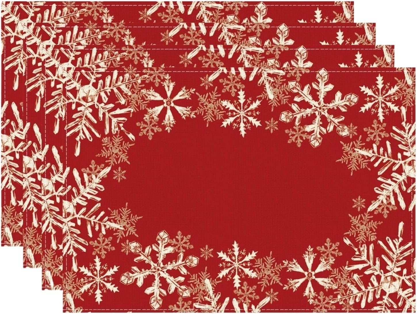 6pcs Red Snowflakes Winter Xmas Placemats Table Mats for Party Home Kitchen Dining Table Decorations 12x18 Inch(1p)