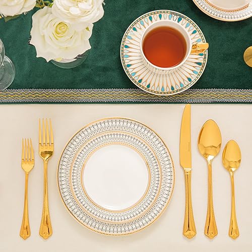 Miniatura 9 de KINGSTONE - Juego de cubiertos dorados, juego de 40 piezas de cubertería de acero inoxidable 1810 para 8, para cocina, hogar, boda, fiesta, pulido