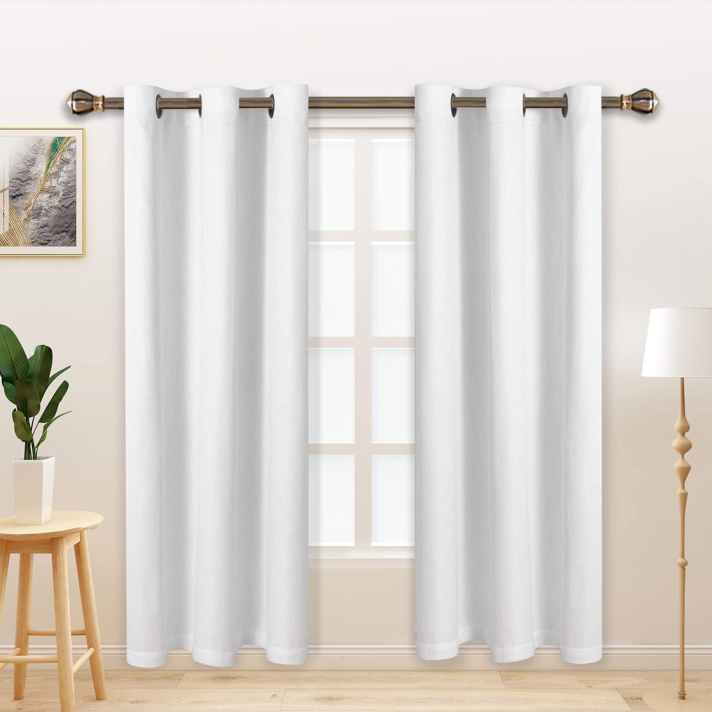 LORDTEX Linen Look Textured Blackout Curtains with Thermal Insulated Liner - Heavy Thick Grommet Window Drapes for Bedroom, 40 x 72 Inches, White, Set