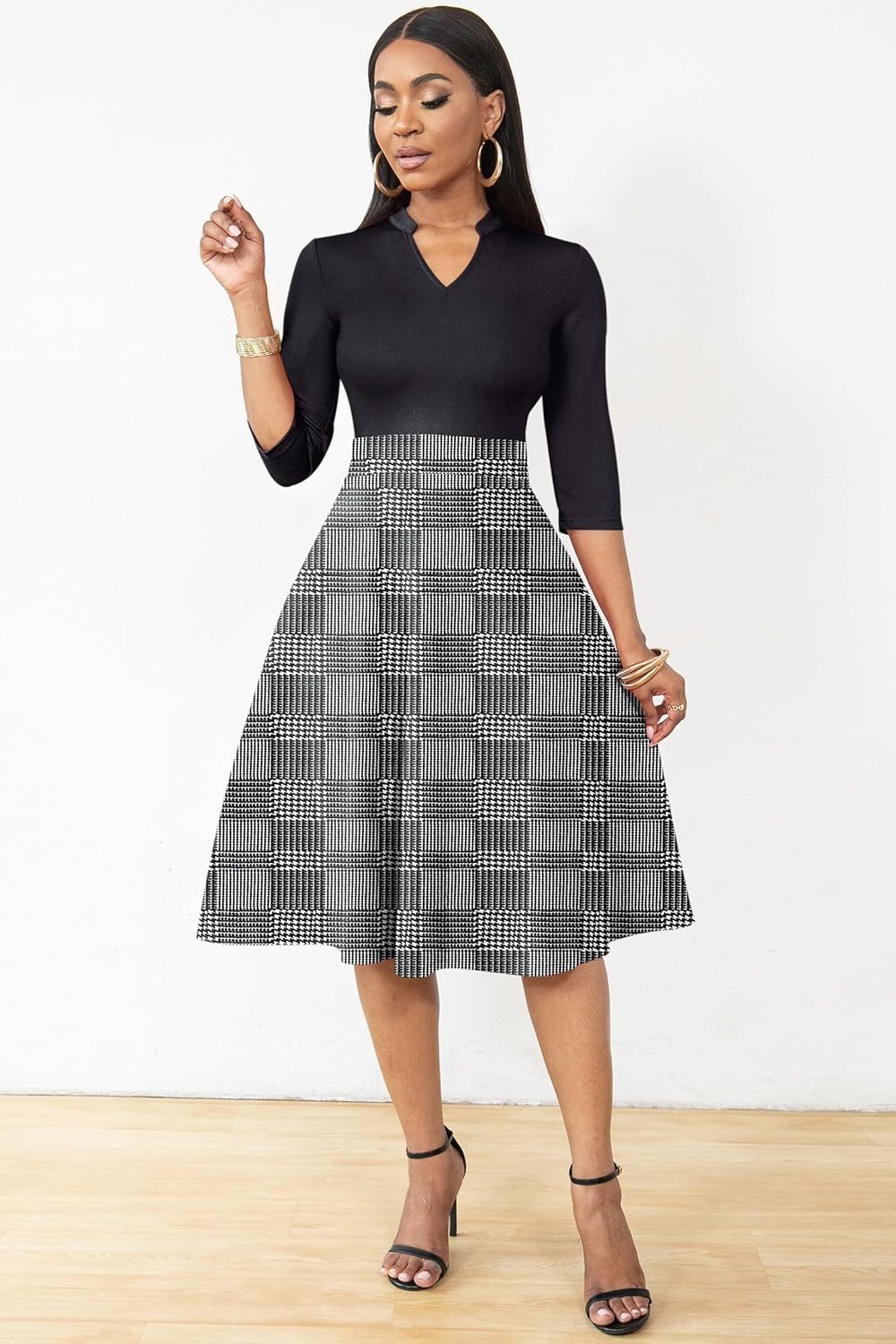 Nmoder Casual Dresses for Women Semi Formal Fit and Flare 3/4 Sleeve A-line Church Work Dress with Pockets - Image 3