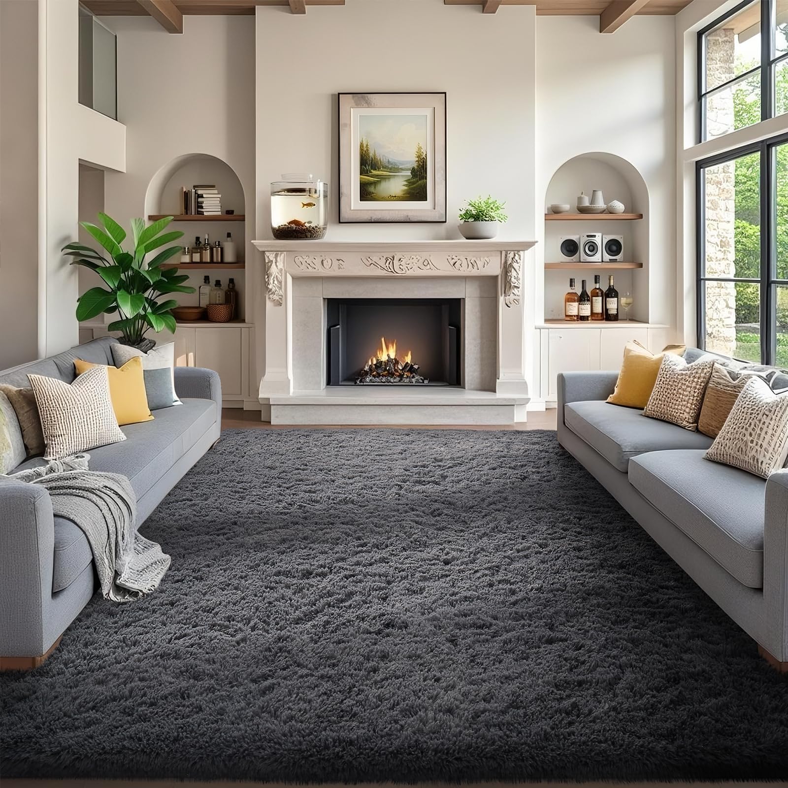 ophanie 7x9 area rugs, upgrade non-slip fluffy soft rugs for living room, large shag grey fuzzy plush rug, gray shaggy big carpets for bedroom, kids boys girls dorm nursery home decor aesthetic