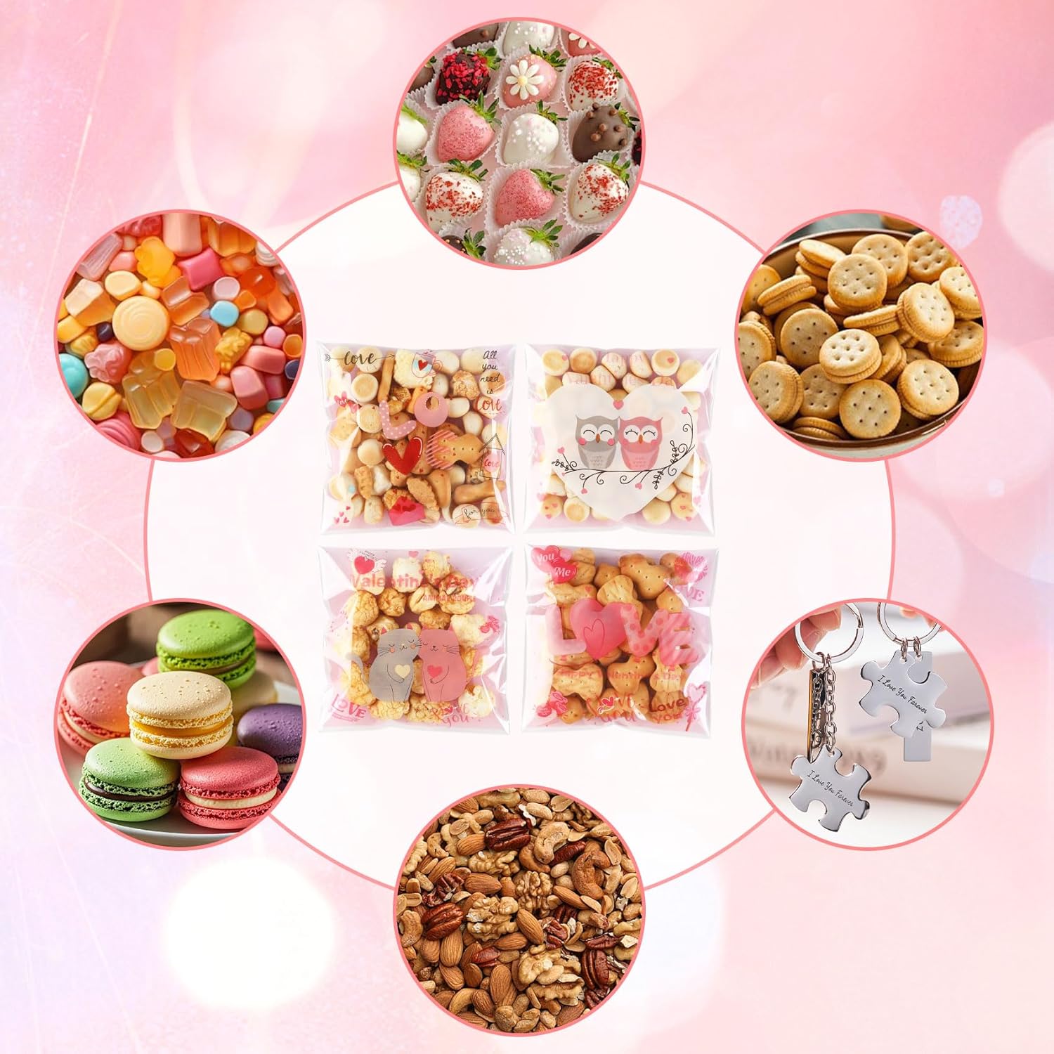 Valentines Goodie Bags, 100Pcs Valentines Cellophane Treat Bags, Self Sealing Plastic Self-adhesive Snack Candy Gift Wrap Ziplock Bag for Valentine's Day Party Supplies Mini Gift Bag Bulk Decorations - Image 6