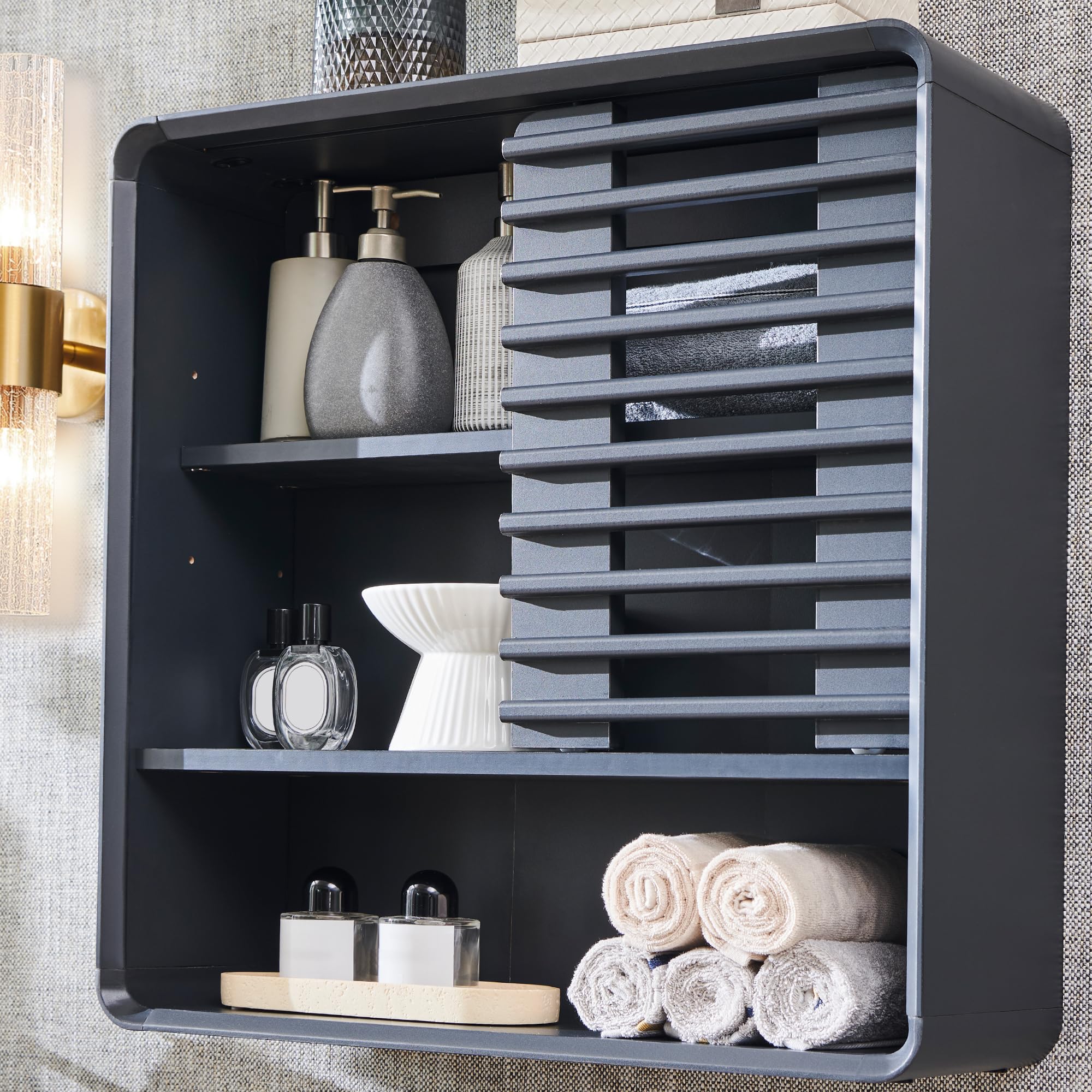 Amazon.com: RedLemon Slatted Door Bathroom Wall Cabinet, Mid-Century ...