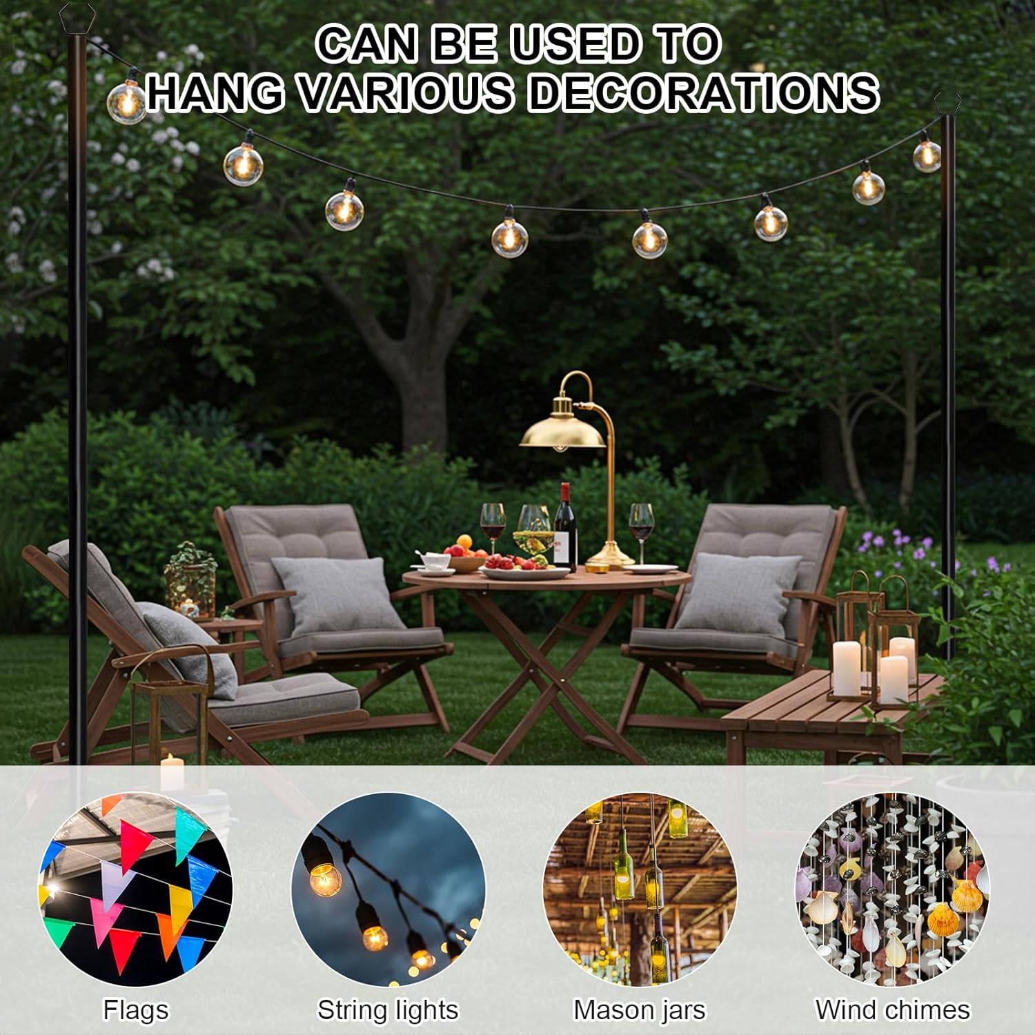 6 Pack String Light Poles for Outdoor, 10 ft Outside String Light Pole Hanging Party Wedding Decorations for Lawn, Backyard, Garden