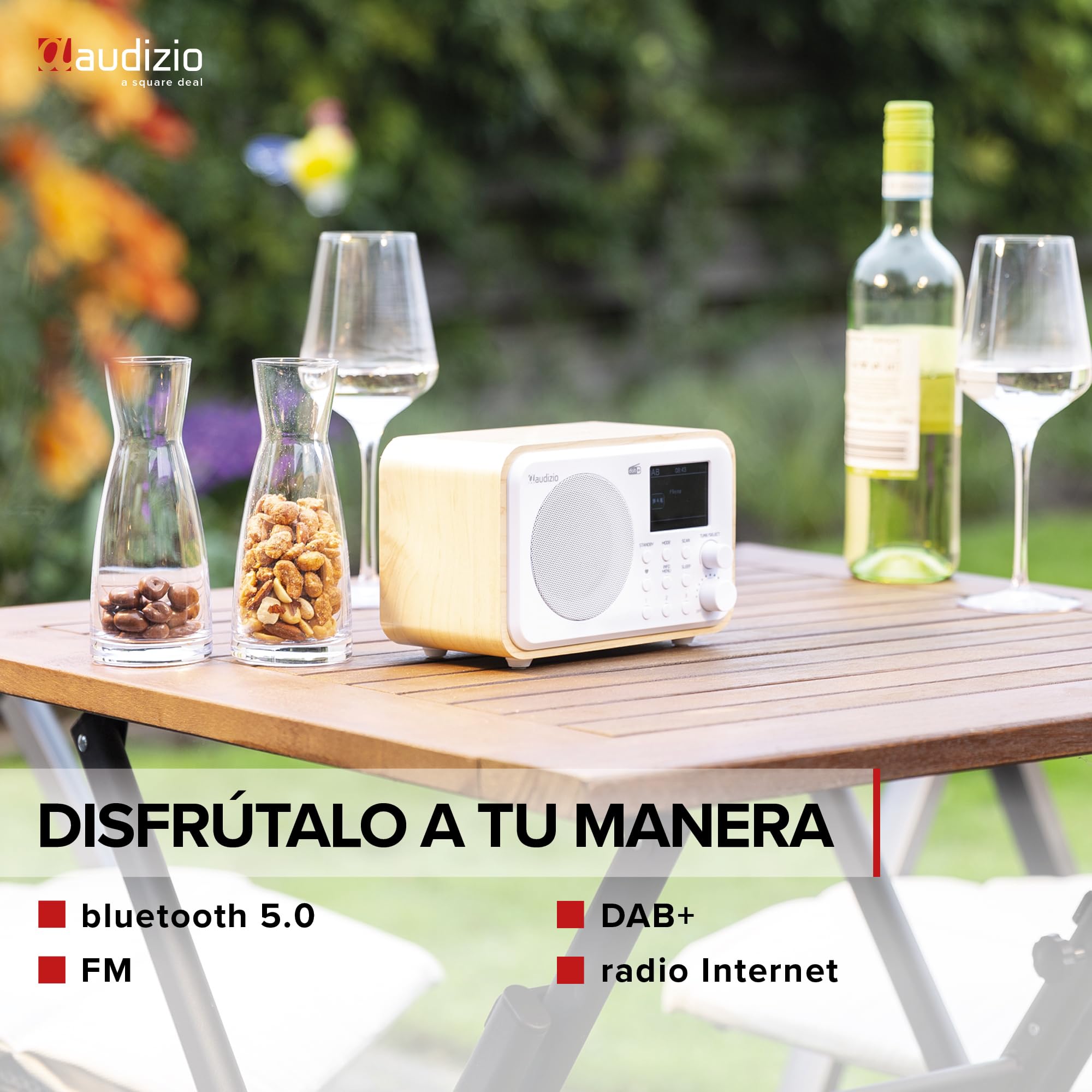Audizio Vicenza - Radio Digital Dab+/FM e Internet con Bluetooth 5.0, batería Recargable de 10h, Pantalla a Color, Ideal para Cocina, Viajes o Escritorio, diseño Compacto en Blanco con WiFi Integrado
