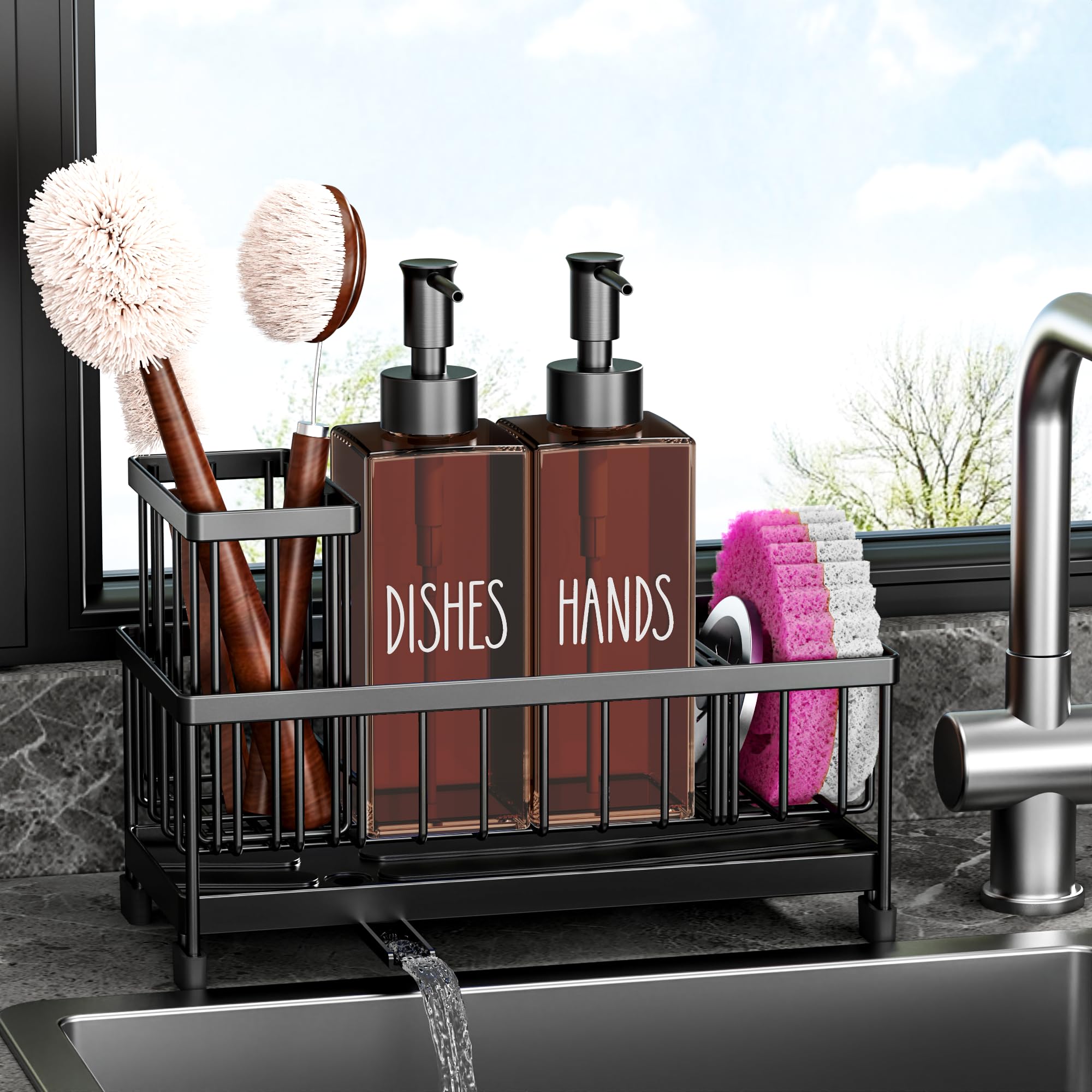View 1 of [HAND SOAP BOTTLE MISSING] Cisily Soap Dispenser Set with Sink Caddy