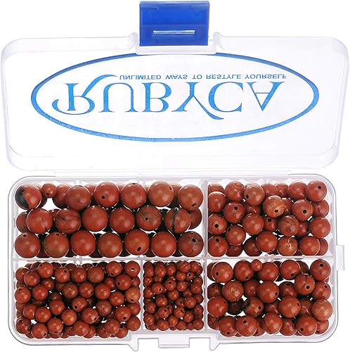 RUBYCA Organizador de cuentas sueltas redondas de jaspe rojo natural, caja de plástico, fabricación de joyas, tamaños de mezcla
