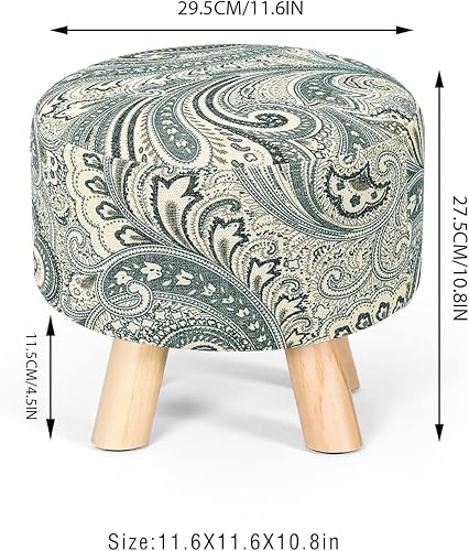 Miniatura 108 de Asense Taburete redondo otomano con reposapiés acolchado de tela, lindo reposapiés otomano con patas de madera antideslizantes, color verde surtido