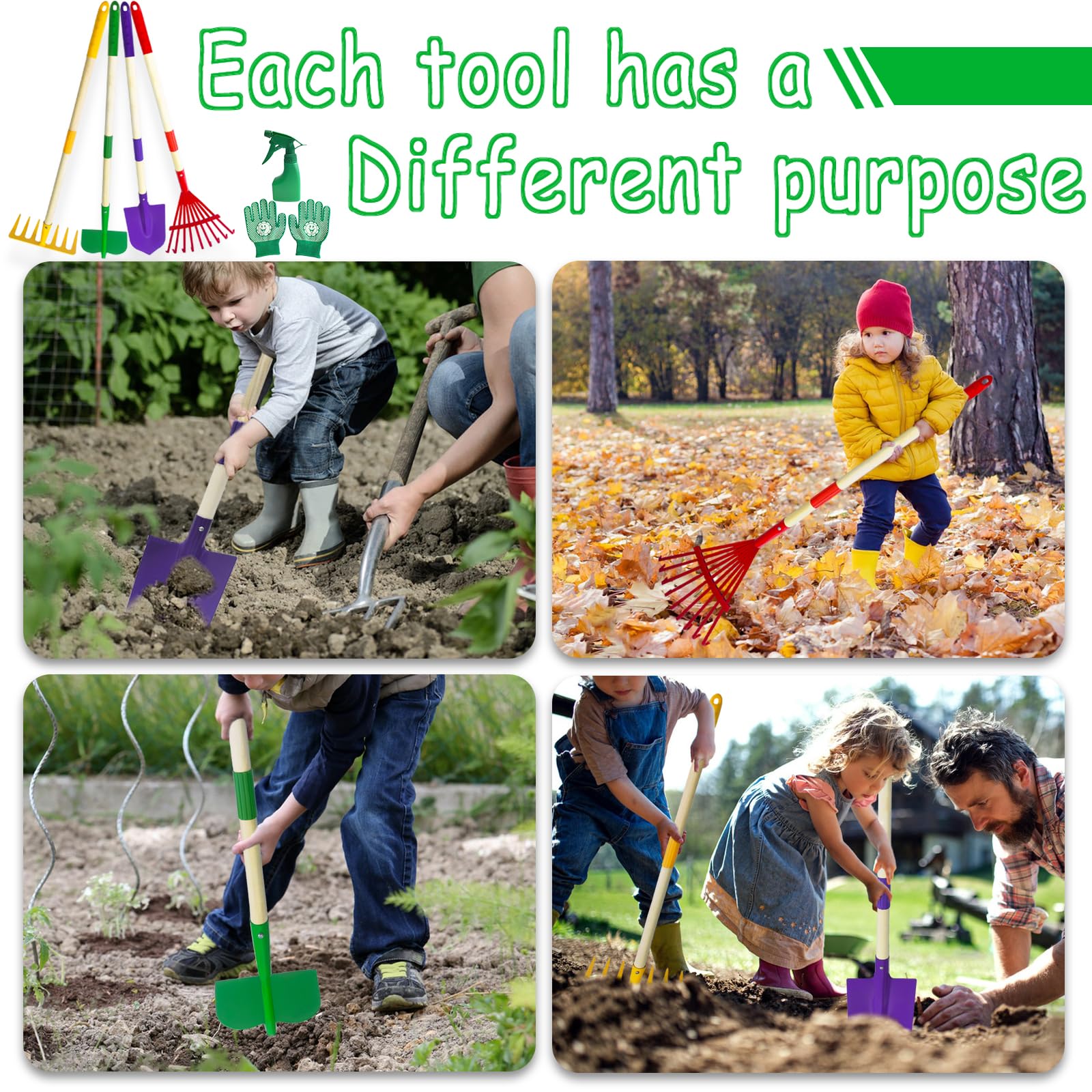 Lalloply Kids Gardening Set 6 PCS Outdoor Toys for Toddlers Age 3-5 Garden Toys with Shovel, Rake, Hoe - Image 2